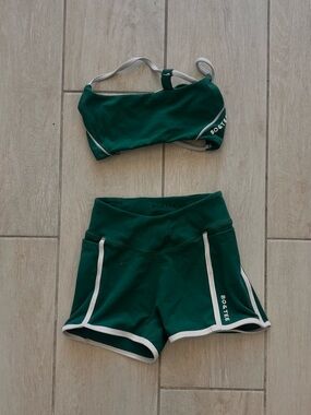 Women's Green Athletic Crop Top & Shorts Set